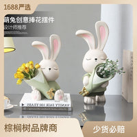 Cream Style Rabbit Vase Ornament for Living Room TV Cabinet Dining Table Entryway Flower Arrangement Home Decor Birthday Housewarming Gift