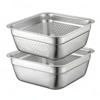 2 Pieces Nesting Basin Set Stackable Stainless Steel Basin Rolled Rim