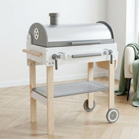Wooden Play Grill Cart Rolling Kids Grill Playset Compact Pretend Play Barbecue for Young Children