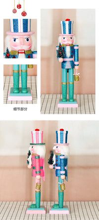 25 New 38CM Glitter Christmas Tree Nutcracker Solid Wood Decorative Puppet Gift Craft Christmas Ornament