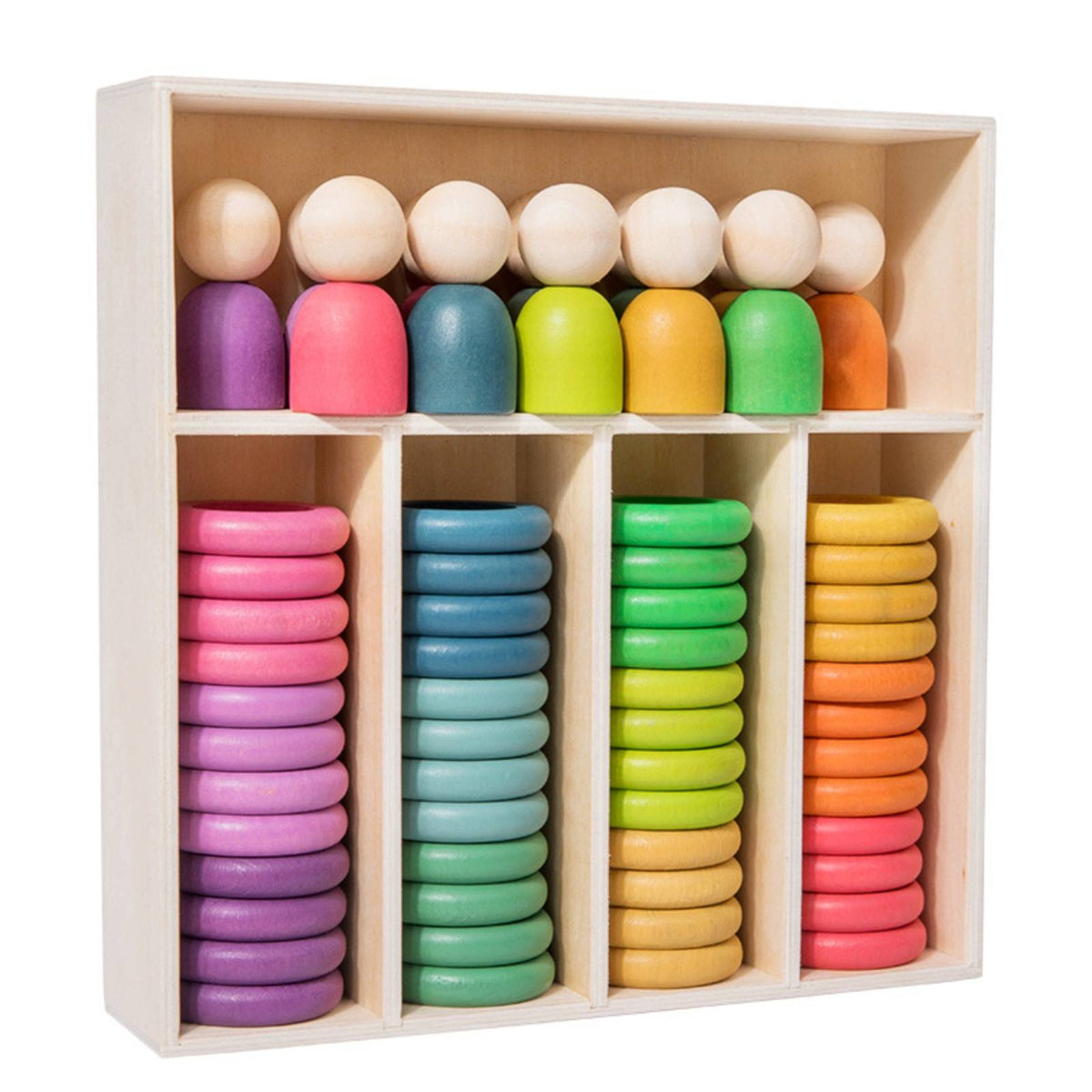 Color Sorting Peg People Toy Sleek Burr-without Cost Edges Wooden Color Sorting Set Wooden Peg Doll Assembling Set