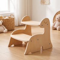 Dinosaur Step Stool Easy to Assemble Wooden Climbing Stool Snagless Furniture for Kids, Children, Lavatory, Kitchen, Bedroom
