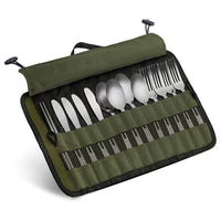 Outdoor Camping Utensil Storage Bag Large Capacity Canvas Hanging Bag Stainless Steel Cutlery Roll