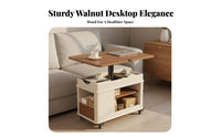 Elevating-Top Rolling Side Table Adjustable Height Mobile Storage Table Space-Saving Household Furniture for Students, Homeowners, Bedroom, Office