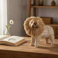 Lion Figurine Textured Tabletop Figurine with Wood-Like Finish Decorative Decor for Bookshelf