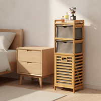 Tilt Out Laundry Hamper Narrow Storage Cabinet Compact Freestanding Shelf with Drawers for Bedroom