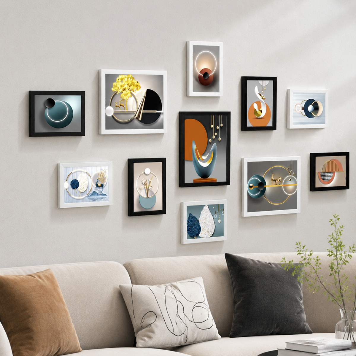 Multi Photo Frame Set of 8, Modern Minimalist Black Picture Frame, No-Drill Rectangle Frame for Gallery Wall, Matte Finish Home Decor