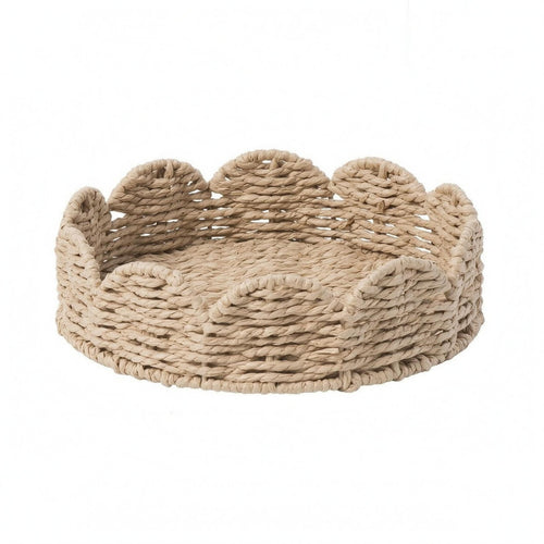 Shallow Handwoven Basket Paper Rope Woven Basket Beige for Desktop
