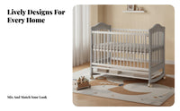 Caster Wheels Movable Baby Crib Slatted Sides Adjustable Wooden Crib Storage Shelf