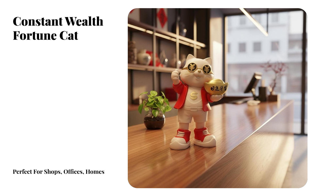 Fortune Cat Figurine, Resin Decor for Shop Counter, Office, Living Room
