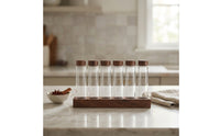 Single-Dose Coffee Bean Display Rack Wooden Coffee Bean Cellar with Wood Base Airtight Glass Tube Holder Countertop for Baristas, Espresso Station