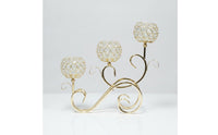 Candle Holder with Crystal Shades Gold-Tone 3-Lite Candelabra Ornate for Brides