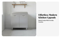 Waterproof Stainless Steel Kitchen Cabinet Moisture-Proof Kitchen Base Cabinet Easy to Clean 3-Door Metal Cupboard Heavy Duty for Homeowners, Restaurant Owners, Apartment Dwellers, Home, Dining Room, Garage