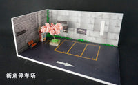 1/64停车场场景日式街头停车场合金车模车库拍照道具樱花场景模型