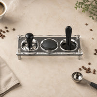 Acrylic Coffee Stand Incorporating Tamper Station Organizer Double Layer Storage Stainless Steel Base Transparent Material Suitable for Countertop Home Kitchen Office Barista
