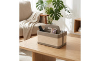 Open-Top Woven Storage Box Rectangular Woven Basket with Handle Compact Divided Basket Bin Decorative for Desktop, Living Room, Vanity