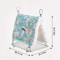 Soft Winter Bird Cage Hammock with Perch, Warm Parrot Nest for Cockatiels and Lovebirds, Washable Cotton Cave Nest Bed with Rust-Resistant Base