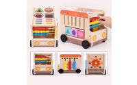 Multifunction Push Toy Early Learning Wooden Activity Car Educational Wooden Shape Sorter Toy for Young Children, Preschoolers, Home Play