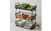 3-Tier Fruit Basket Wire Mesh Three-Tier Fruit Basket Stable Kitchen Organizer with Hooks for Pantry