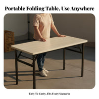 Folding Desk Foldable Design Folding Computer Desk Reinforced Steel Frame Rectangular Dining Table for Students, Crafters, Outdoor, Dorm Room, Bedroom
