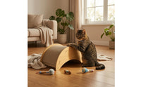 Feline Scratcher Bed Corrugated Rocking Feline Bed Curved Wood for Rest, Play