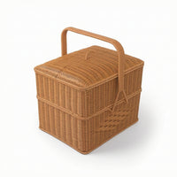 Rattan Basket with Lid Double-Layer Organizer Small