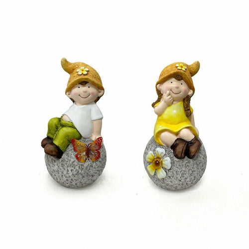 2 Pieces Boy and Girl Statue Ceramic Garden Figures Decorative for Bookshelf