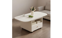 Space Saving Rolling Storage Coffee Table Solid Wood Living Room Furniture for Small Areas