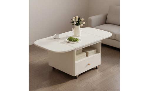 Space Saving Rolling Storage Coffee Table Solid Wood Living Room Furniture for Small Areas