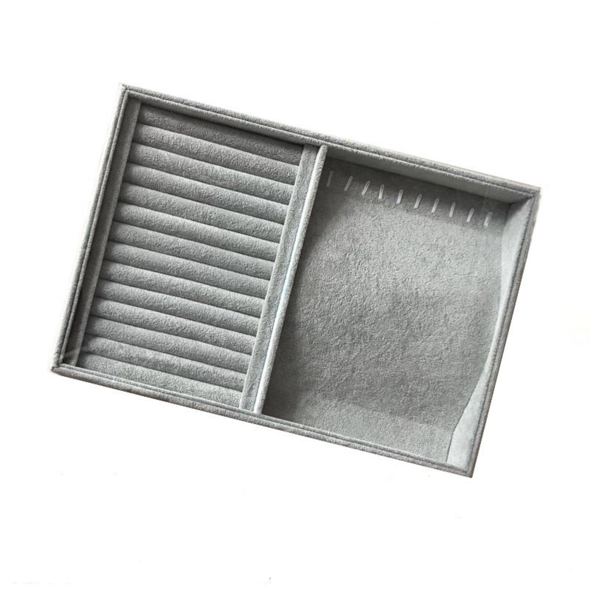 Soft Jewelry Organizer Tray Divided Velvet Jewelry Tray Gray Drawer Insert Space-Saving for Closet
