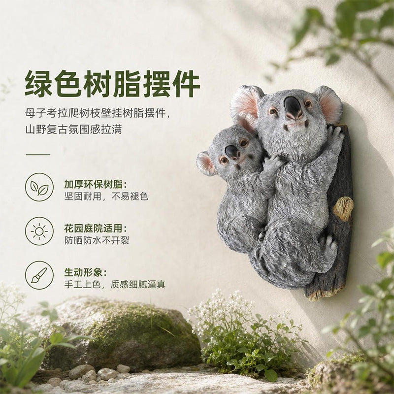 Mother and Baby Koala Climbing Tree Branch Wall Hanging Resin Ornament