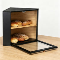 Corner Bread Box Fixed Shelf Corner Storage Box Countertop Wooden Bread Holder