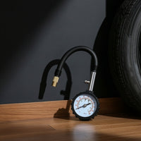 Handheld Tire Pressure Gauge with Air Bleeder Valve Mechanical Tire Pressure Gauge with Rubber Hose Flexible Long-Lasting for Garage