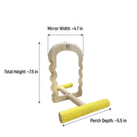 Bird Cage Mirror with Arch Shape and Wooden Perch, Wood Parrot Mirror for Budgie Cage, Cockatiel Mirror for Parakeets and Canaries