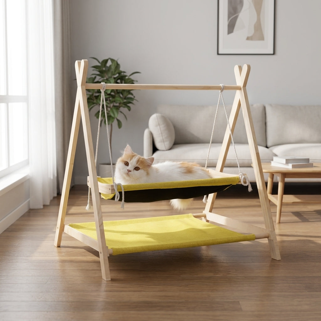 Cat Swing Bed with Tassels, 2-Layer Indoor Cat Toy for Self-Play and Relaxation, Universal Size Hanging Cat Bed for a Fun Playground Space