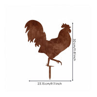 Vintage Metal Chicken Stake Rustic Weathered Chicken Silhouette Yard Sign for Lawn