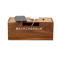 Solid Wood Cable Organizer Box, Pine, Flip-Top, for Desk and Wardrobe
