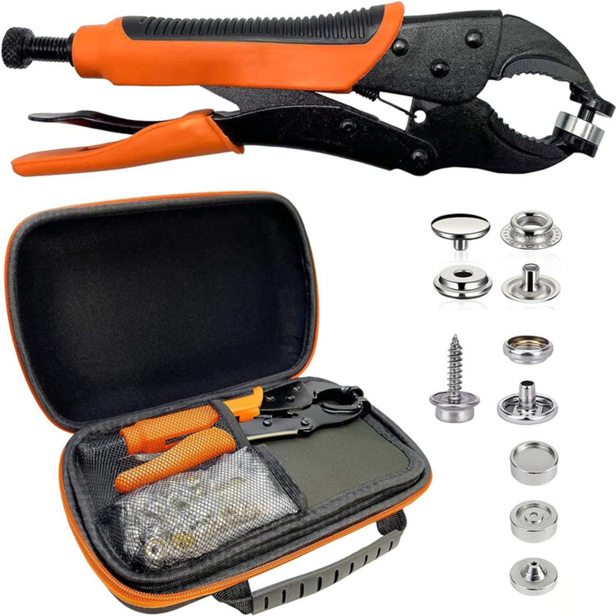 305 Pieces Stainless Steel Snap Button Pliers Set Heavy Duty Metal Snap Button Kit Easy to Install Press Stud Installation Kit Portable Storage Case for DIY Crafters, Clothing Repair, Leatherwork, Craft Making