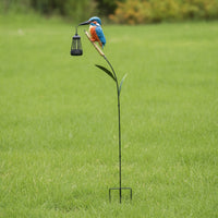 Outdoor Kingfisher Garden Stake Light Decorative Solar Bird Garden Light Metal Bird Ornament with Lantern Colorful for Gardeners, Homeowners, Lawn, Flower Bed, Pathway, Patio