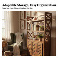 Multi-Tier Storage Multi-Tier Louvered Doors Etagere with Cabinet Rustic Design Long-Concludinging Frame for Families, Balcony