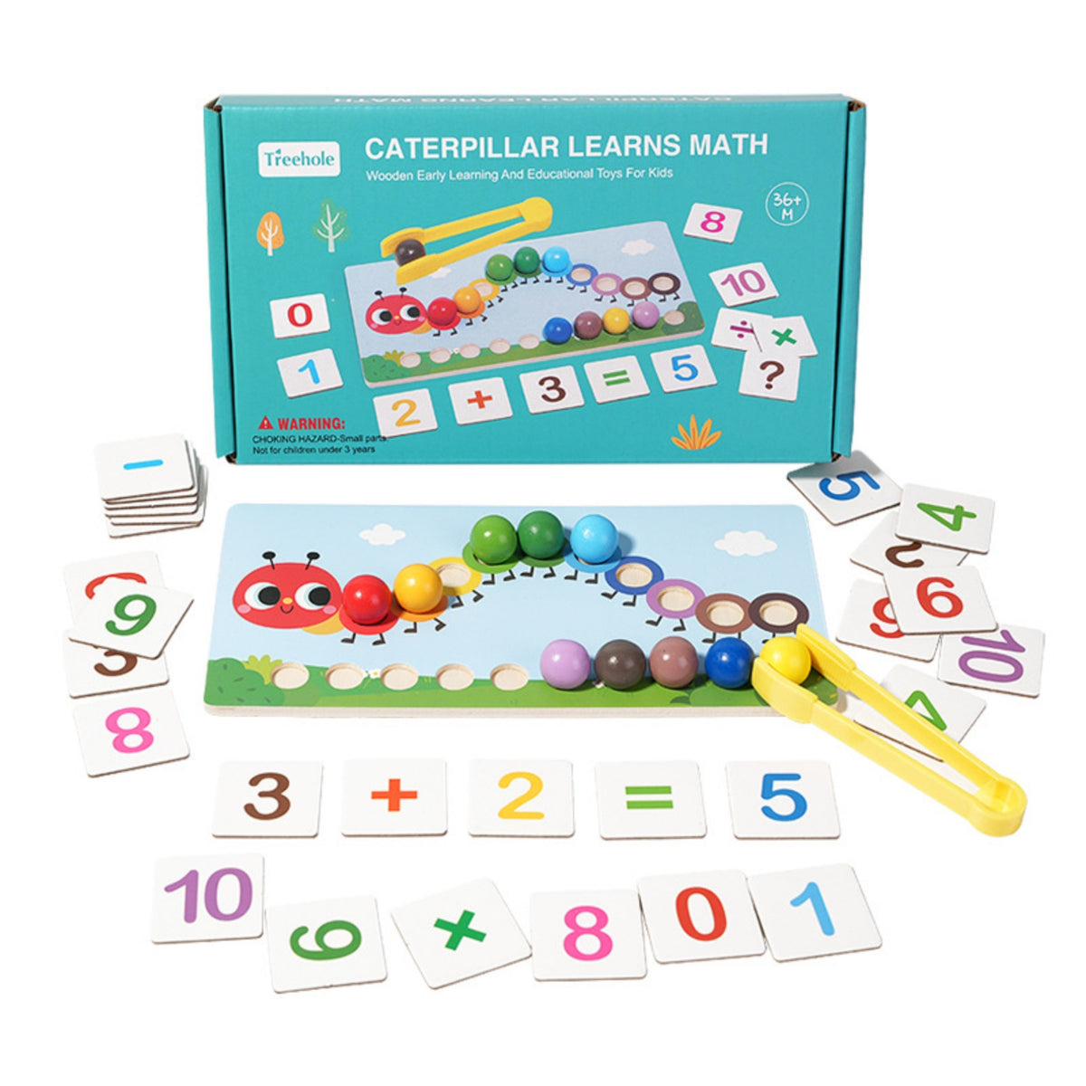 Hands-on Caterpillar Math Board with Beads Educational Wooden Counting Toy with Tweezers Learning Child-Centered Math Board with Cards Preschool for Homeschooling, Kindergarten