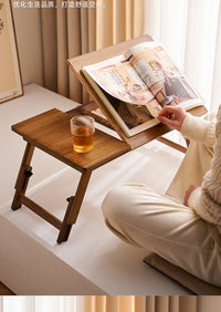 Foldable Bamboo Rattan Bedside Table, No Assembly Required, Natural Color, 50cm