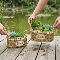 Plant Pots with Plastic Liner, Grass Woven Gift Basket for a Flower Girl, Rural Style Storage Basket with Handle, Paper Rope Flower Pots Decor