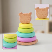 Pastel Stacker Toy with Bear Topper Early Learning Stacking Stacker with Bear Topper Educational Educational Stacking Toy Non for Babies, Daycare