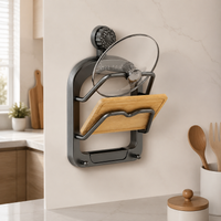 Cutting Board Stand Pot Lid Cutting Board Stand Suction Cup Multi-functional Kitchen Rack Double Layer Plastic No Drilling Required For Pot Lid Placement While Cooking