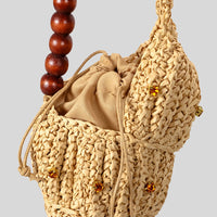 Creative Beaded Seashell Woven Straw Bag, Wooden Beads, Handbag, Summer Beach Bag, Women's Shoulder Bag 2025