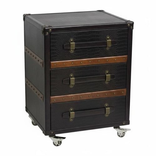 2-Drawer Rolling Chest Vintage Design Bedside Table Distressed Finish effortless Sliding for Guesthouse Owners, Students, Study
