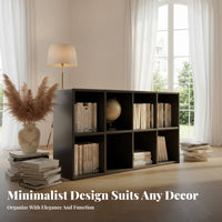 Black Grid Bookcase Multipurpose Modular Cube Storage Organizer with Engineered Wood Material and Open Design Suitable for Renters Homeowners Balcony Bedroom Entryway