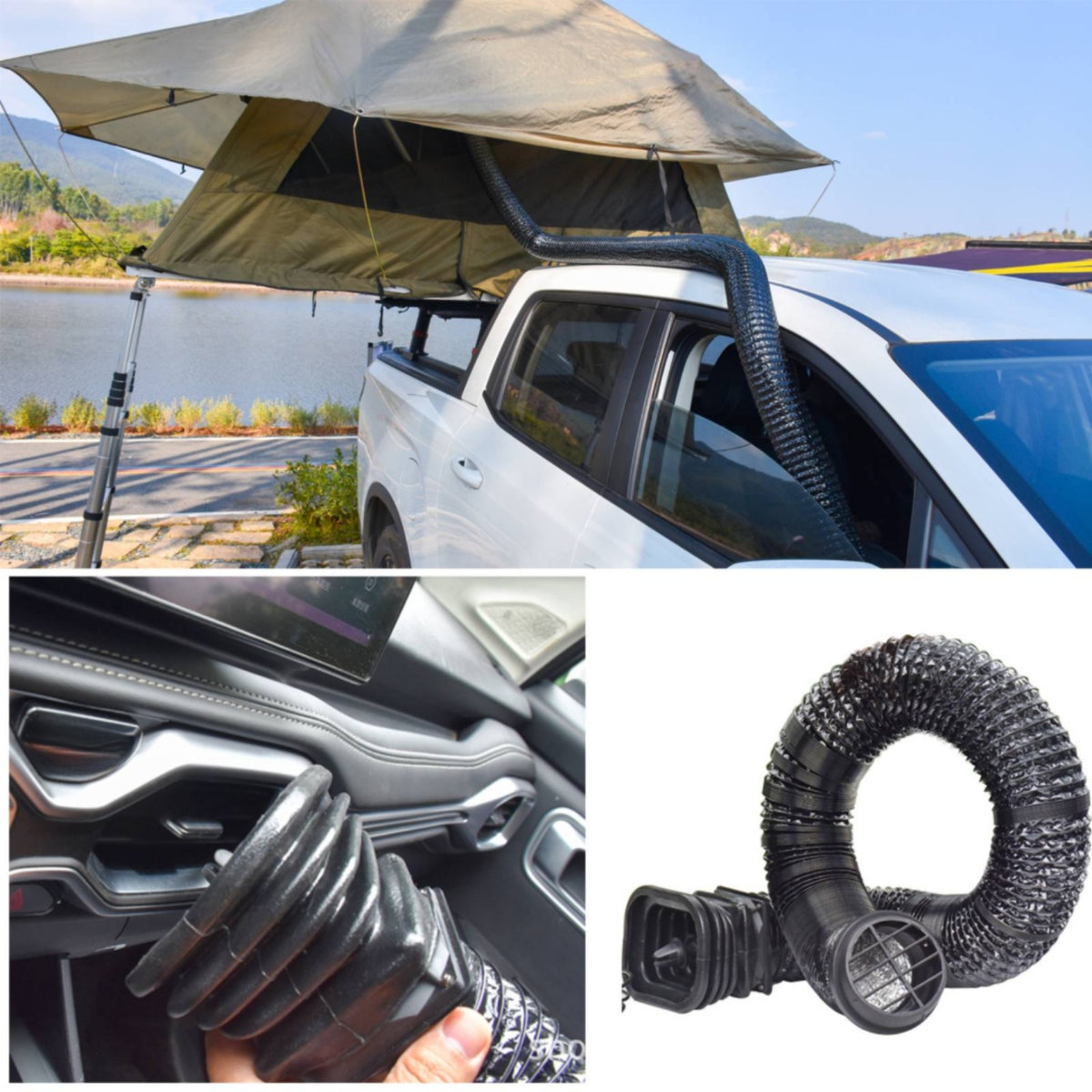 Flexible Air Duct with Grille Heavy Duty Flexible Duct Hose Lightweight Corrugated Hose with Cover for camping, Adventure Vehicles, Car Ventilation