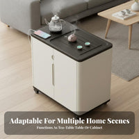 Mobile Tea Trolley with Water Heating System and Rolling Serving Cart Built-in Storage Cabinet Drainage Tray Suitable for Hosts Living Room Balcony